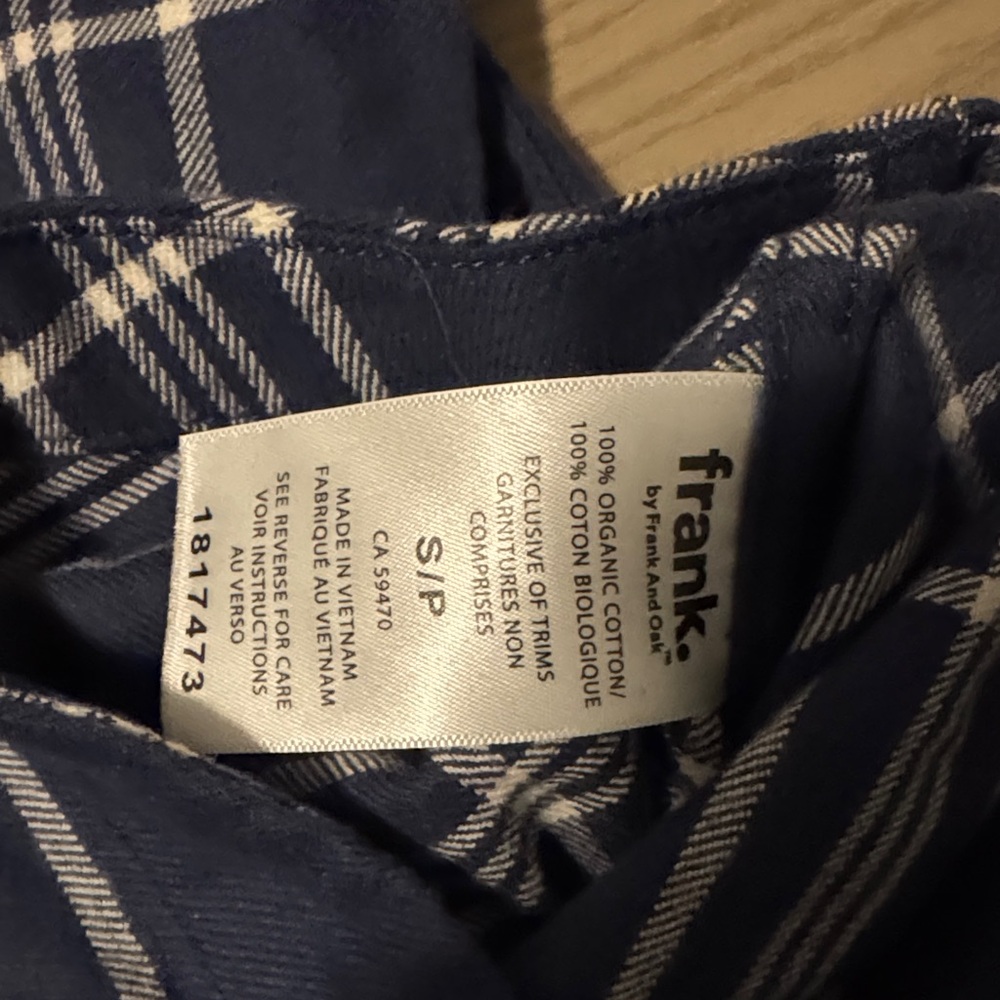Size 6 Frank & Oak Blue & White Plaid Button Down Shirt - Picture 3 of 6